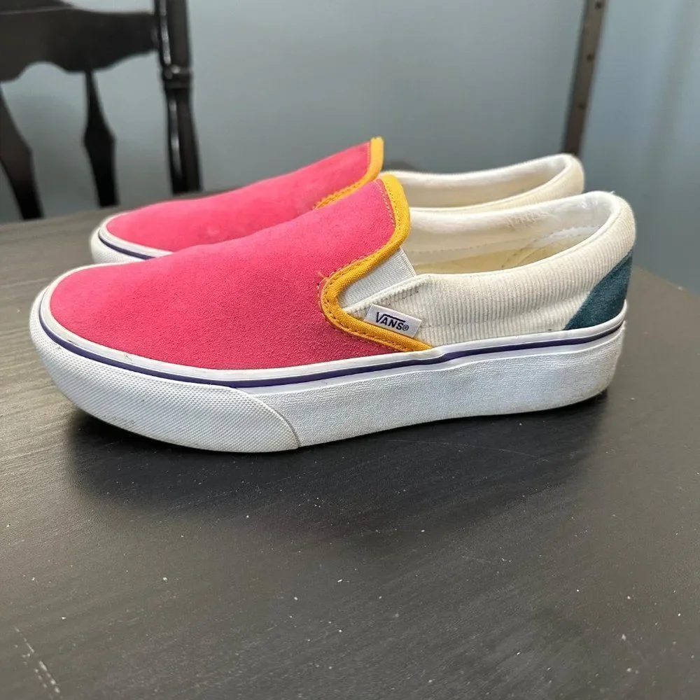 Vans Classic Slip On Sneaker Pink Blue Suede Corduroy Women's 7 - Picture 3 of 6